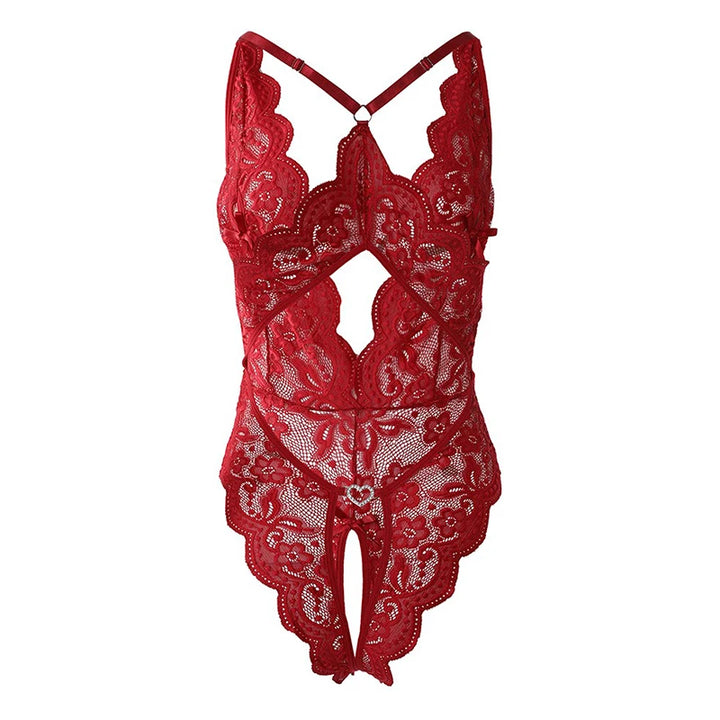 Hot Erotic Crotchless Lingerie Women Lace Hollow Bra Sexy Costume Transparent Bralette Teddy Bodysuit Deep V Open Bras Underwear