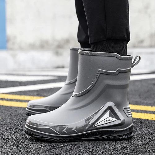 Autumn and winter non-slip rain boots for men warm rain boots, velvet waterproof shoes, kitchen plastic work shoes fishing shoes