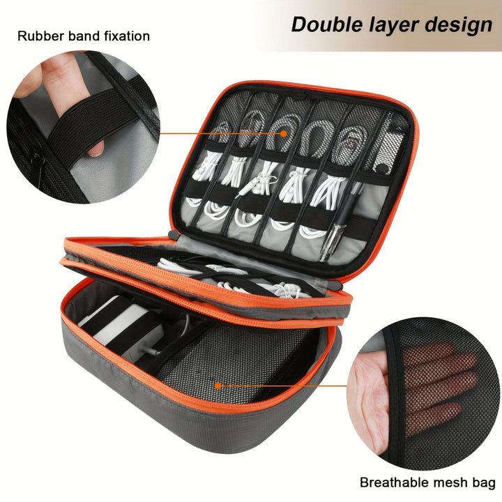 Double Layer Electronic Accessories Organizer, Multifunctional USB Cable Bag & Digital Gadget Zipper Bag for Business Travel