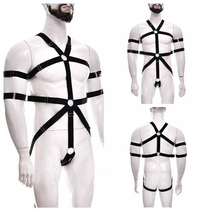 Male Full Body Harness Cage Adjust Set Mens Gay Hollow Elastic Bondage Harness Sexy Lingerie Fetish Nightclub Costume