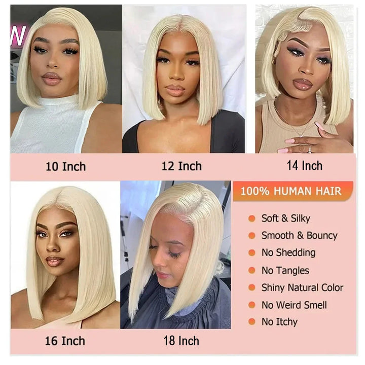 613 Blonde 13x4 13x6 Full Frontal HD Transparent Lace Short Bob Human Hair Wigs Pre Plucked Straight Human Hair Wig For Women