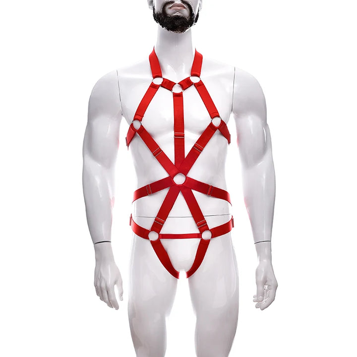 Male Full Body Harness Cage Adjust Set Mens Gay Hollow Elastic Bondage Harness Sexy Lingerie Fetish Nightclub Costume