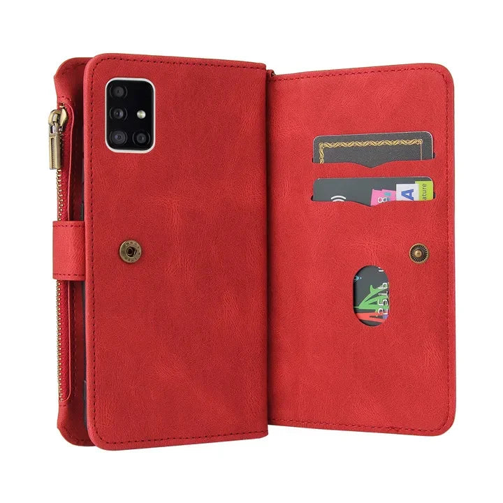 Multi 15-Card Flip Wallet Case For OPPO Realme 12 Pro Plus 11 11X 10 9 9i 8 Zipper Leather Lanyard Wrist Strap Cover Realme12