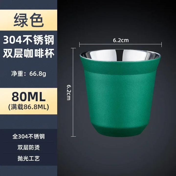 304 Stainless Steel Double-layer Coffee Cups, Insulated Tea and Water Cups, Beer Cups, Capsule Coffee Cups