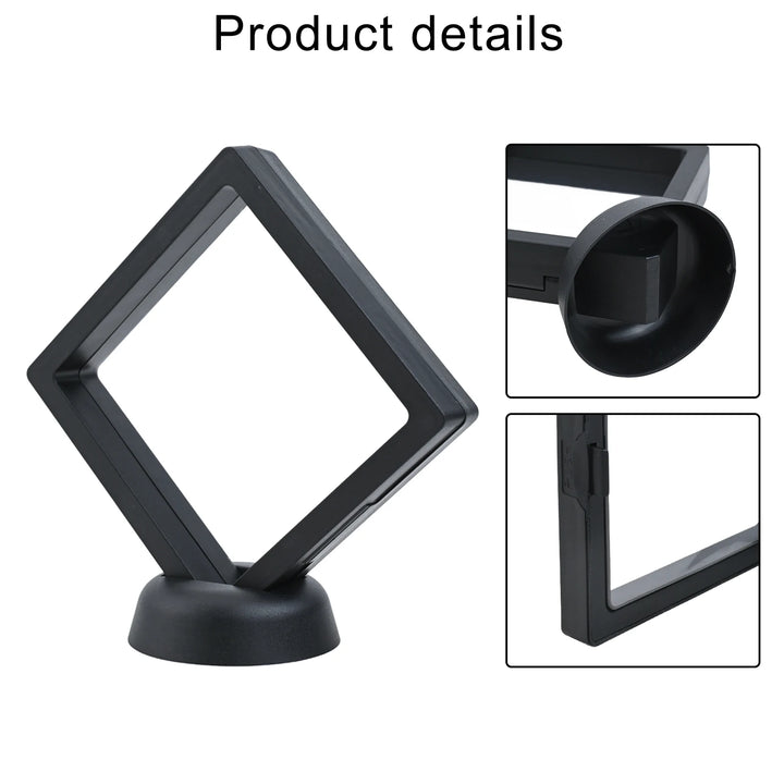 3D Coin Frame Black Display Exhibiting Floating Holder Plastic Square 2pcs Stand 90*90mm Box Case Collection Jewelry