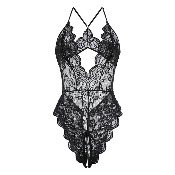 Porno Crotchless Underwear For Women Lace Cutout Transparent Teddy Erotic Costumes Sexy Lingerie Deep V Open Bra Baby Doll Dress