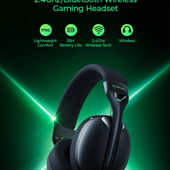 Picun VG-10 Gaming Headset 2.4GHz Wireless Bluetooth Low Latency 3D Stereo Surround BASS HD Mic Lightweight Headphones Gamer