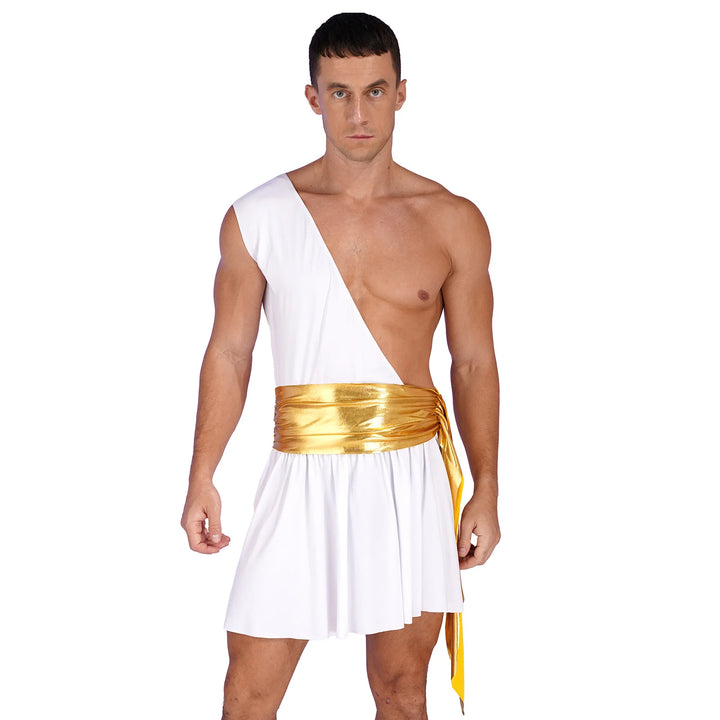 Men's  Ancient Greek God Halloween Party Costume Cosplay One Shoulder Strap Skirts Knight Warrior Theatrical Performance Outfit