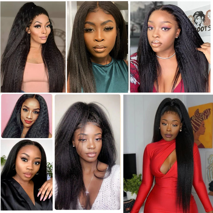 13x4 Kinky Straight Lace Front Human Hair Wigs With Kinky Edges Baby Hair Yaki Straight HD Lace Frontal Wigs For Women 4x4 Wigs