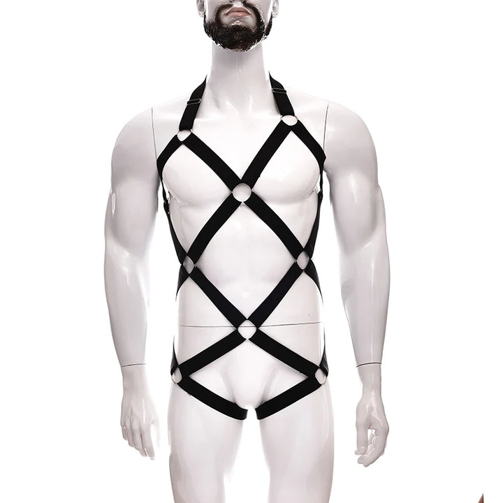 Male Full Body Harness Cage Adjust Set Mens Gay Hollow Elastic Bondage Harness Sexy Lingerie Fetish Nightclub Costume