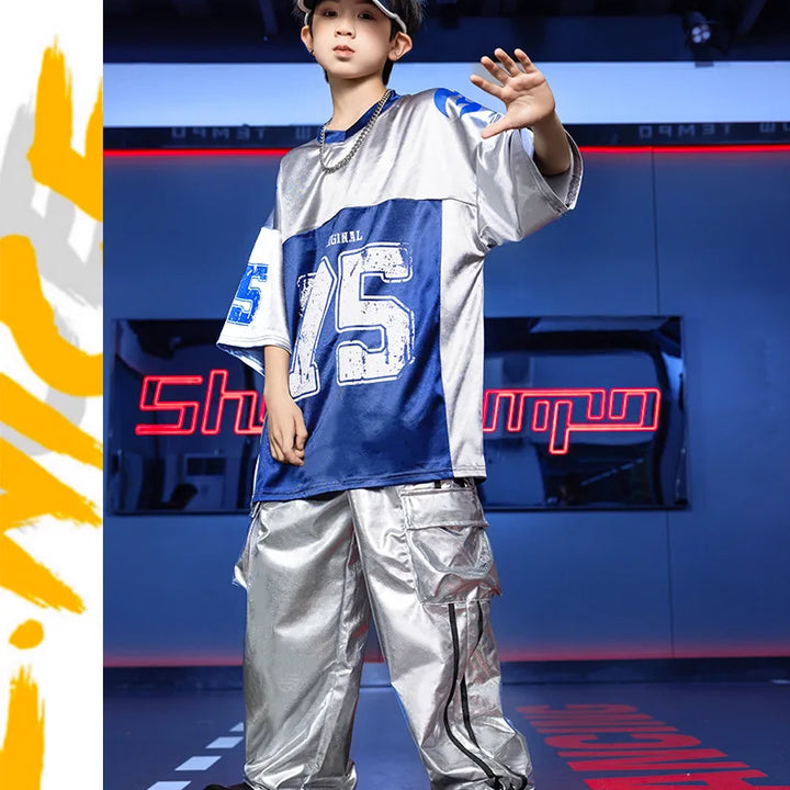 Fancy Suits For Girls Short Sleeve Gray Children'S Shirt Shiny Leather   Hip Hop Clothes Cool Style Boys' Clothing