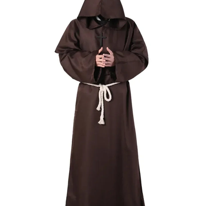 New Wizard Costume Halloween Cosplay Costume Medieval Hooded Robe Monk Friar Robe Priest Costume Ancient Clothing Christian Suit