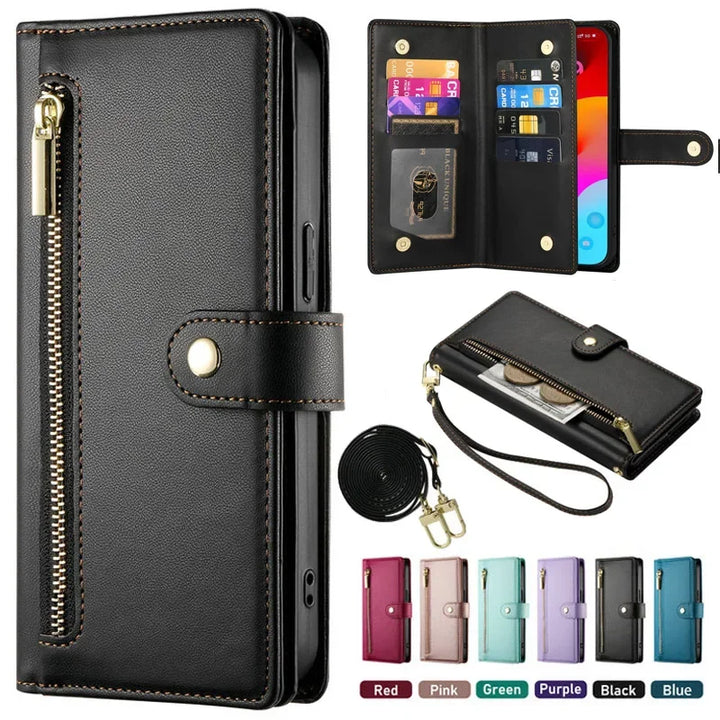 Zipper Leather Flip Case for Xiaomi Poco X6 Pro 5G Luxury Cover Mi Phone Poco F6 M6 Pro X 6 F 4G Magnet Book Funda Crossbody Bag