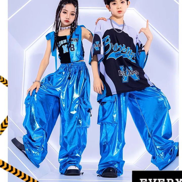 Girls Costume Summer Chidren Hip Hop Costume Streetwear Set Jazz Performance Costume Girls Fashion Suit