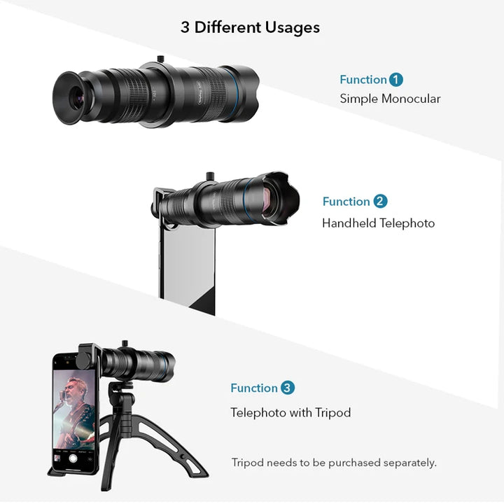 APEXEL HD 60x Telephoto Lens Mobile Phone Powerful Monocular Telescope Lens With Tripod for iPhone Bird Watching Travel Hunting