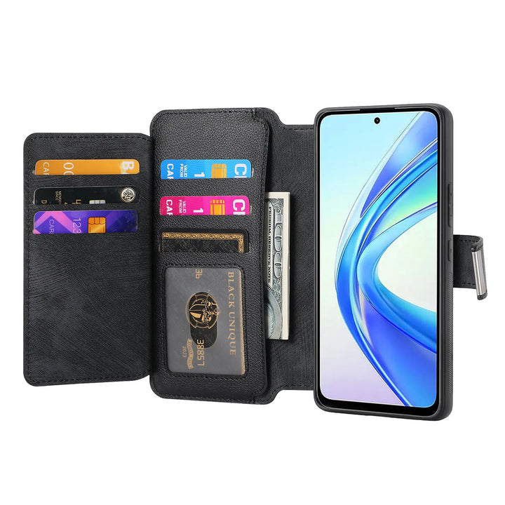 Zipper Flip magnetic suction detachable Back Cover For Honor X7b Card slot wallet shockproof Phone Case For Honor X7b 6.8 inch