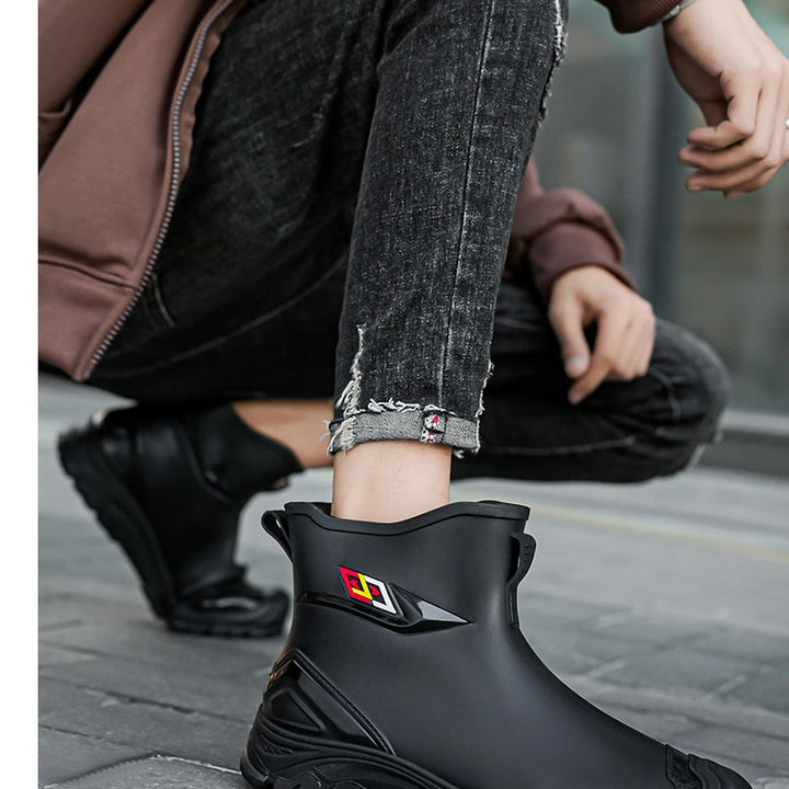 Men's Waterproof Rain Bootssingle Shoes Wear-resistant Mid-tube Rain Boots=Buataisí Báistí Na Bhfear=botas De Lluvia Para Hombre