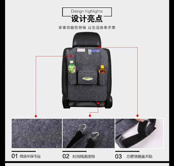 Universal Car Back Seat Storage Bag Organizer Trunk Elastic Felt Storage Bag 6 Pockets Organizer Hanging Car Accessories 40*56CM