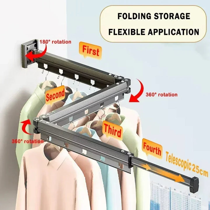 Folding Clothes Hanger Wall Mounted Retractable Cloth Drying Rack Indoor Outdoor Space-saving Aluminum Alloy Laundry Clothesline