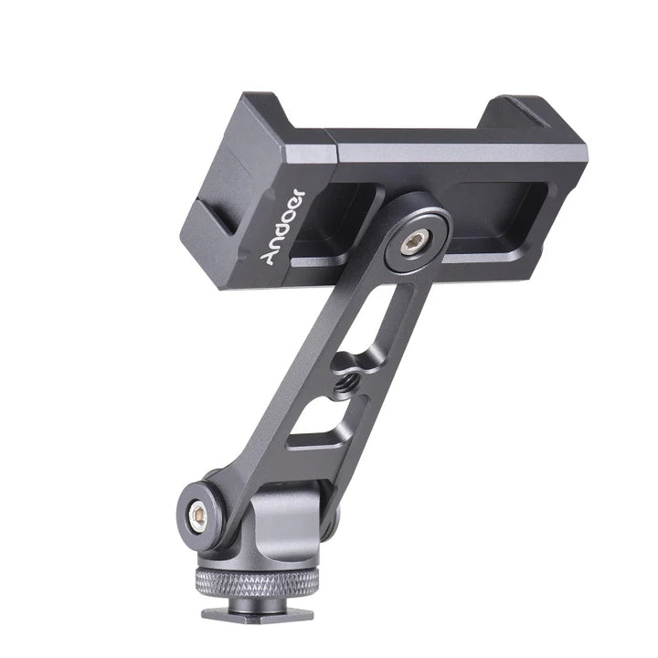 Andoer Phone Holder Clamp Phone Tripod Mount Aluminum Alloy 360° Rotatable with Dual Cold Shoe Mounts for Phone Vlog Selfie Live