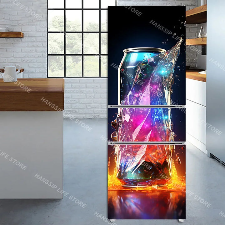 INS Style Telephone Booth Design Fridge Stickers Full Cover Vinyl Cartoon Popcorn Machine Display Refrigerator Sheet Art Poster