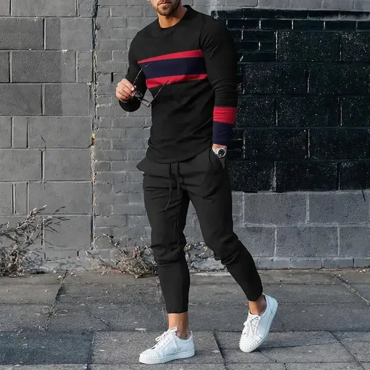 Men's Long Sleeve T-shirts and Pants Two Piece Color Geometry 3D Printed Men's Sets Casual Suit nike tech fleece