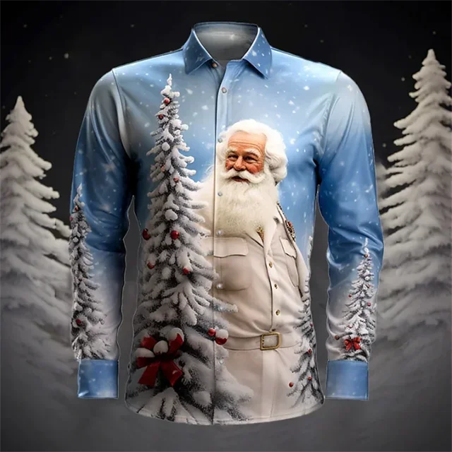 2024 Christmas shirt New Year party HD pattern soft elastic comfortable Santa suit men's large size new hot sale