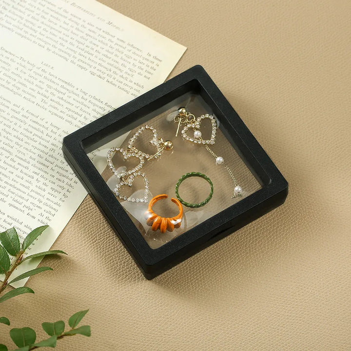 3D Floating Picture Frame Shadow Box Jewelry Display Stand Ring Pendant Holder Protect Jewellery Stone Presentation Case