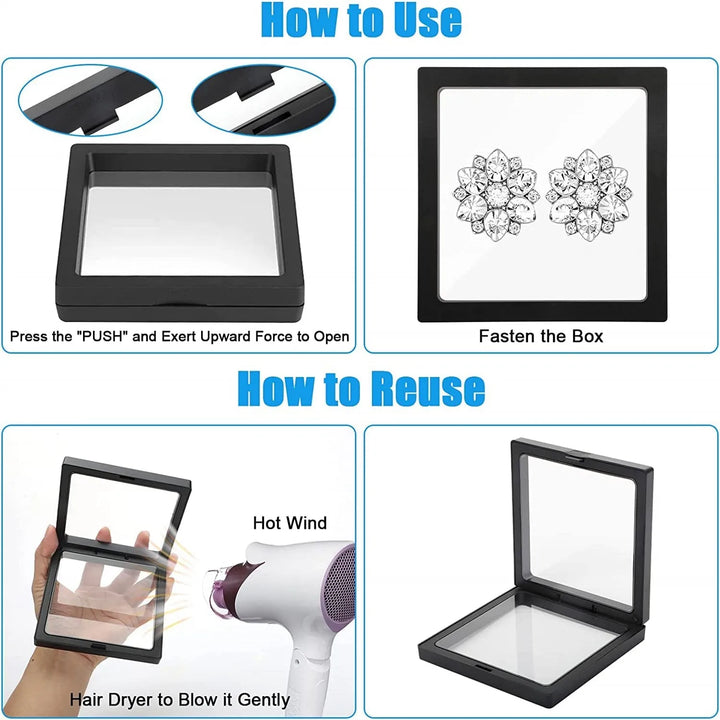 10PCS Floating Display Case, Linkstyle 3D Floating Frame Display Holder Stand, Transparent PE Jewelry Storage Box Organizer