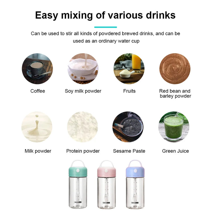 Shake Bottle IPX5 Waterproof 380ML Blending Cup Plastic Low-noise Automatic Shaker Button Control Drink Mixer Green