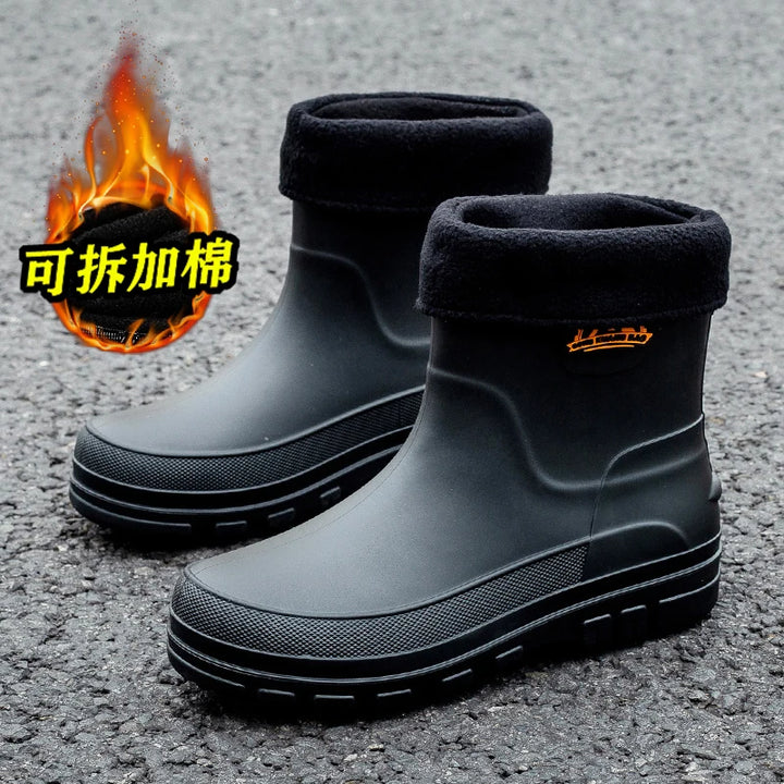 Rain Boots Mens Cropped Rain Boots Non-slip Waterproof Car Wash Work Fishing Water Shoes Thick-soled Wear-resistant Rubber Shoes