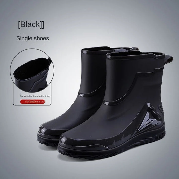 New ，Rain Boots Men's Waterproof Drawstring Rain ，Shoes Velvet Padded Suit， Warm Non-Slip Flat Fashion Take-out Rider Rain Boots