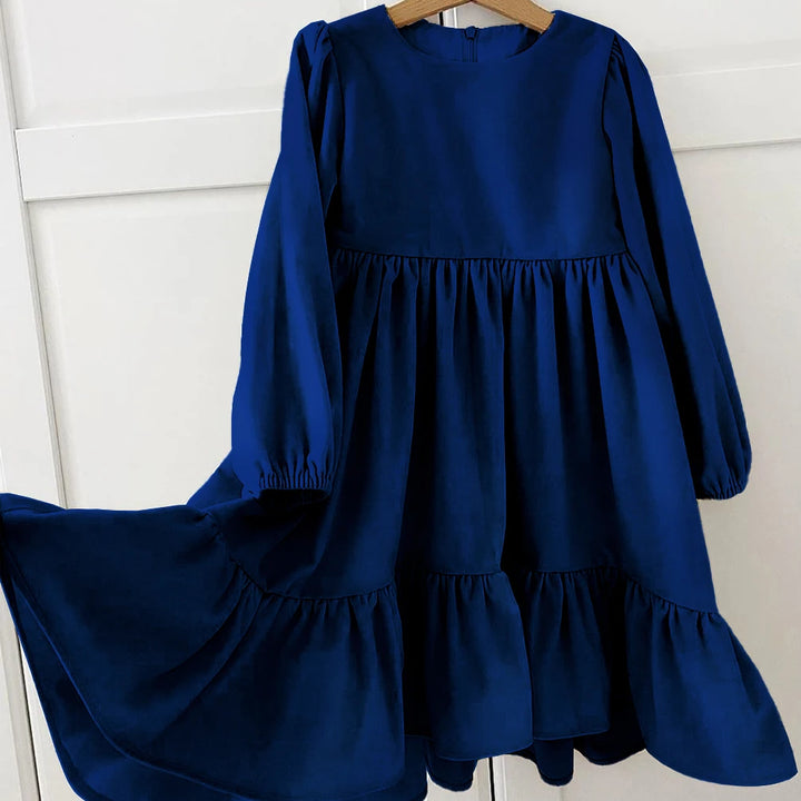 Spring AutumnGirls Dress Ruffles Long Sleeve Girl Velvet Retro Kids Party Dress Girl Princess Dress Children Clothing 6-12Y