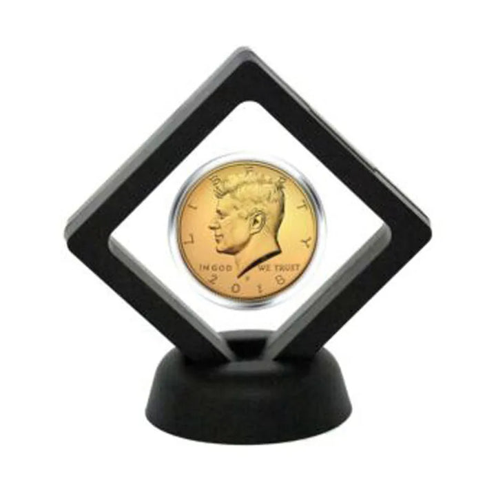 3D Coin Frame Black Display Exhibiting Floating Holder Plastic Square 2pcs Stand 90*90mm Box Case Collection Jewelry