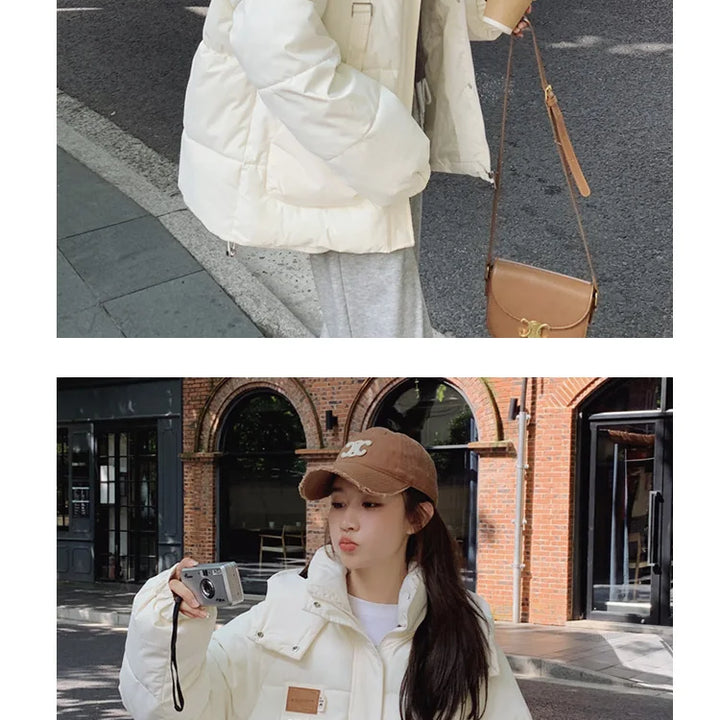 Women Khaki Down Jacket Fashion WhiteThickening Warm Feather Female Duck Down Comfortable Short Solid 2023 Winter Hooded Outwear