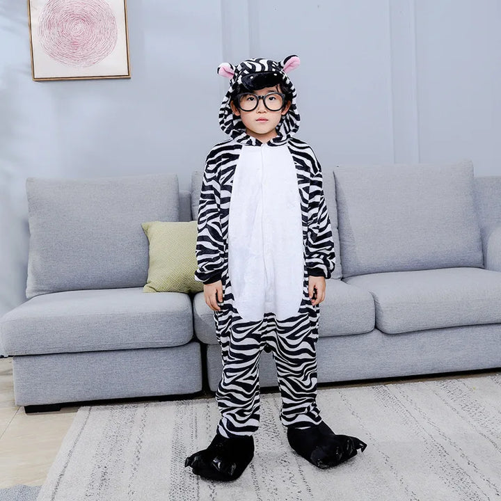 Flannel Anime Cartoon Zebra Sleepwear Halloween Cosplay Costumes Homewear Long Sleeve Onesies One Piece Pajamas Kigurumi Fluffy