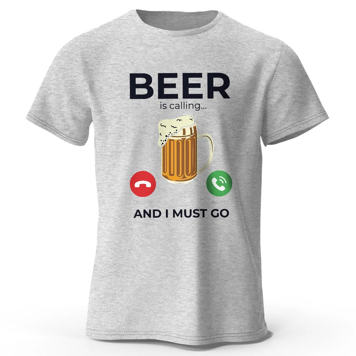 Beer Is Calling I Must Go Printed Men's T-Shirt 100% Cotton Oversized Funny Graphic Tees for Men Summer Tops