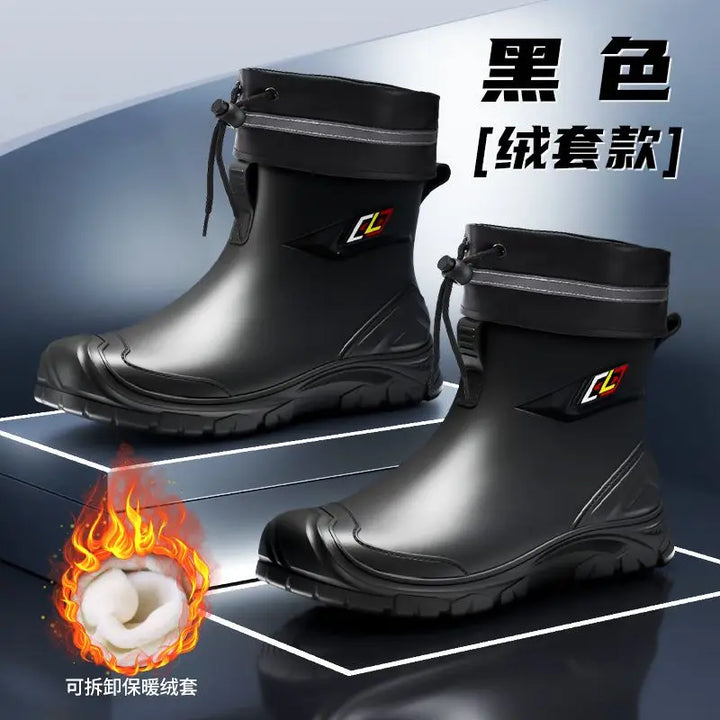 2024 New Men's Water Boots Non-slip Work Rubber Shoes Outdoor Rain Boots Men's New Waterproof Shoes Casual Camping Fishing Shoes