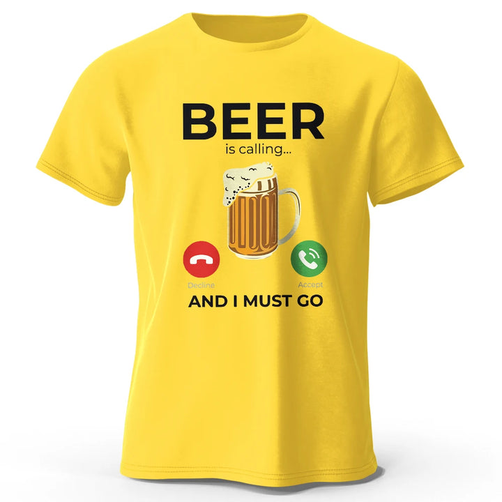 Beer Is Calling I Must Go Printed Men's T-Shirt 100% Cotton Oversized Funny Graphic Tees for Men Summer Tops