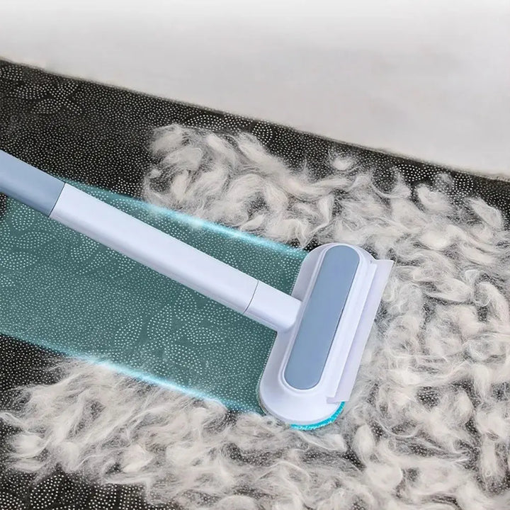 Pet Hair Removal Comb Carpet Bed Hair Cleaning Tool with Squeegee Long Handle Window Screen Cleaner Brush for Carpet Bed Sofa