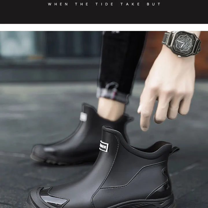 Men's Rain Boots Outdoor Casual Men Ankle Hiking Fishing Water Shoes Waterproof Work Boot Personality Non-slip Male Footwear