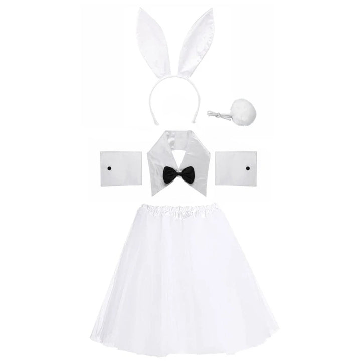 Women Bunny Costume Role Rabbit Headband Tail Bowtie Cuffs Skirt Sexy Photography Props Party Cosplay Masquerade Wear