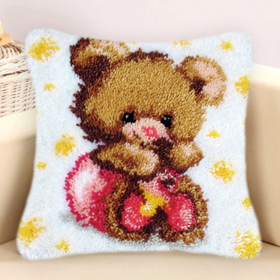 Bears Animal Carpet Embroidery Set Cartoon Dog/Fox Smyrna Latch Hook Kit DIY Knot Pillow Package Pillow Buttons Package