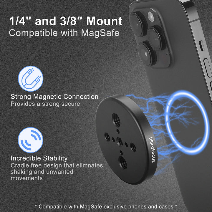 Magnetic Phone Holder for Magsafe to 1/4'' & 3/8'' Arri Holes Tripod Mount Adapter for iPhone Samsung Huawei Xiaomi Smartphone