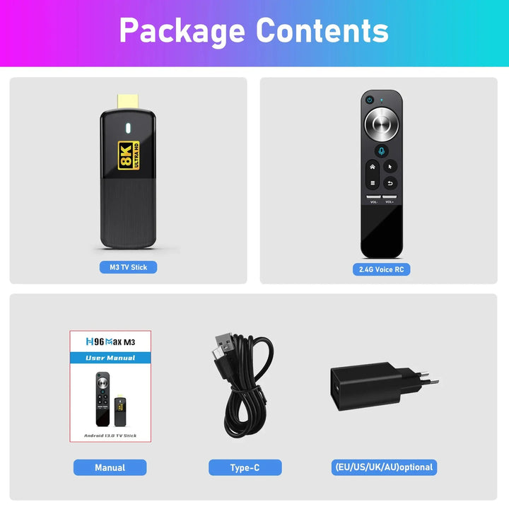 H96 Max M3 smart TV stick 8K Android 13 5G wifi6 voice control rk3528 Android HD TV box 2GB 16GB OTA BT 5.0 media player IPTV