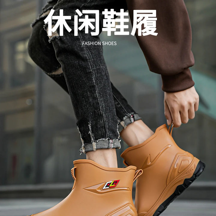 Men's Waterproof Rain Bootssingle Shoes Wear-resistant Mid-tube Rain Boots=Buataisí Báistí Na Bhfear=botas De Lluvia Para Hombre