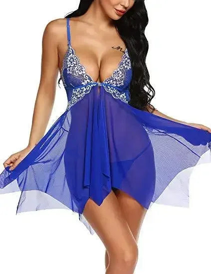 Sexy Lace Sleepwear Pajamas V-neck Lace Dress Mujer Lingerie Pornos Costumes Exotic Apparel Female Underwear Nightgown Erotic