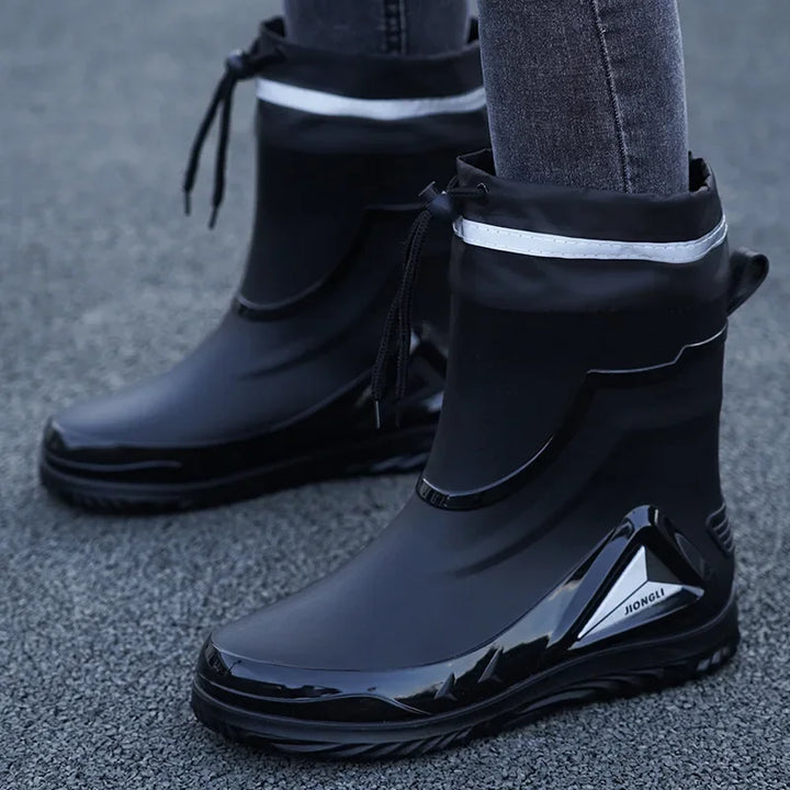 Waterproof Men's Rain Shoes Outdoor Non-slip Work Shoes Fleece Lined Cotton Warm Rain Boots Kitchen Footwear Male