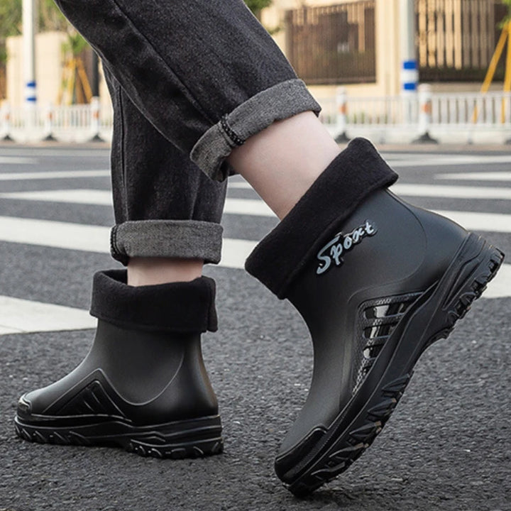 Men's Rain Boots Outdoor Fishing Boots Fashion Waterproof Kitchen Rubber Shoes Non Slip Work Botines Winter Warm Men Ankle Boots