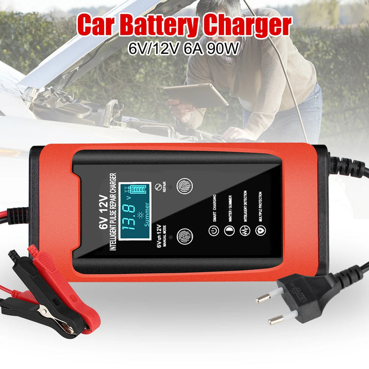 6V 12V 6A Car Battery Chargers 110-220V US EU Plug Intelligent Pulse Repair For Lead Acid Batteries Motorcycle Charger S1 12V/2A